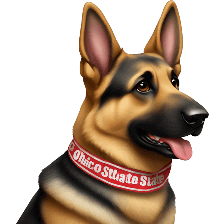 German Shepherd wearing an Ohio state bandana emoji