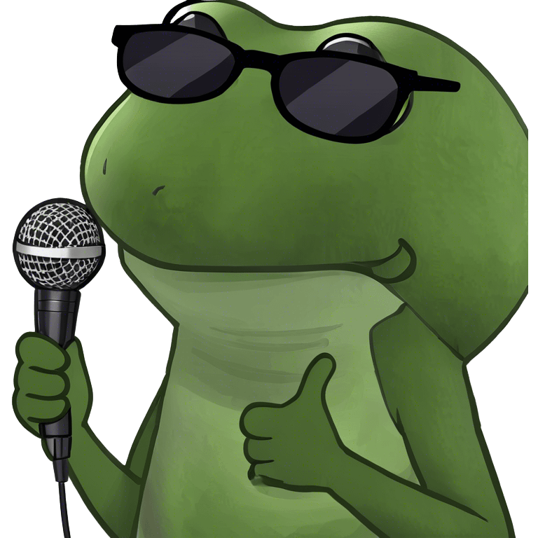 holding out a single microphone sideways, wearing sunglasses emoji