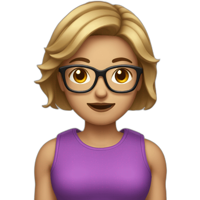 Girl with short light brown hair glasses  dumbbell emoji