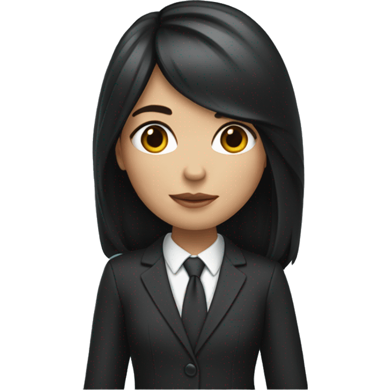 creates a girl with white skin and long black hair wearing a suit and a mackbook in her hand emoji