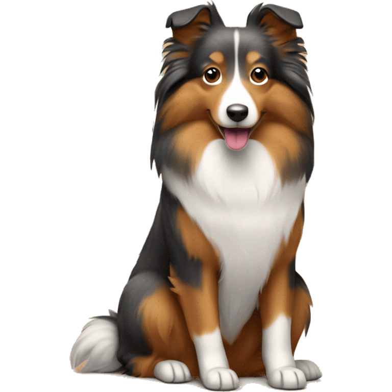 Shetland sheepdog sitting in cardboard emoji