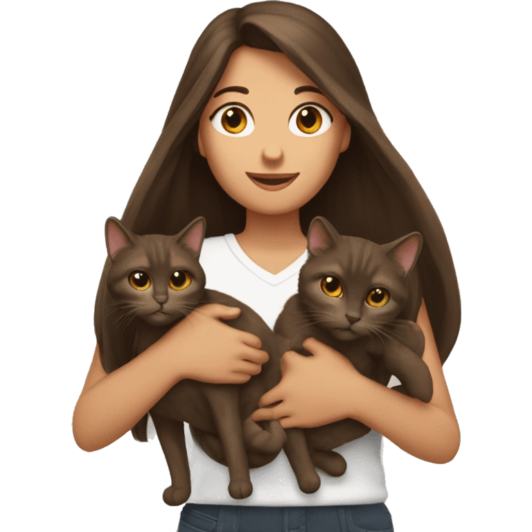 Two long hair brunettes keeping two brown cats in their hands emoji