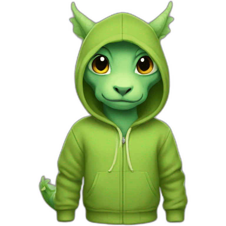 The little dragon is dressed in a hoodie emoji