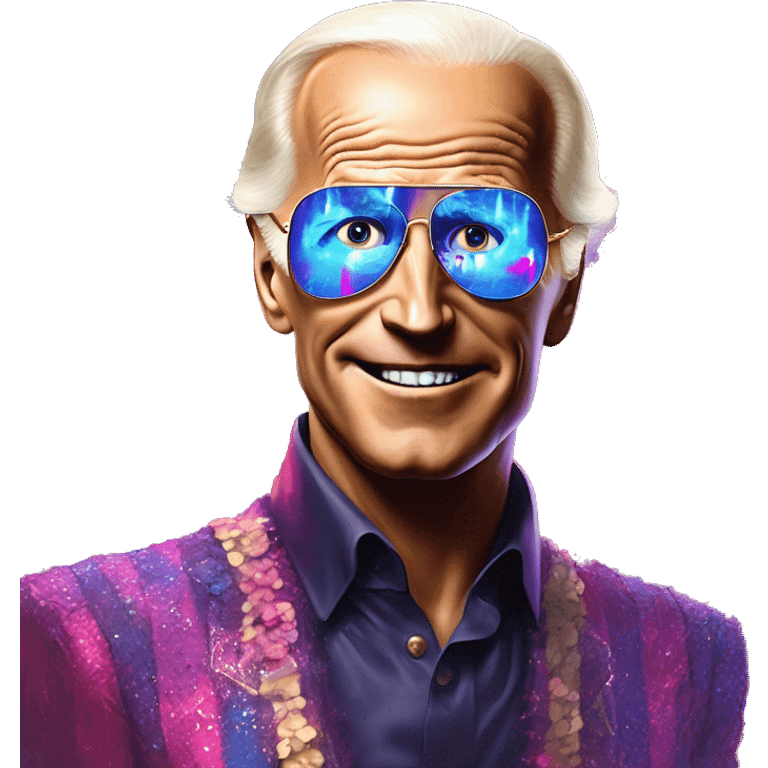 Synthwave Biden in Lordi style, oil paint, epic eyes, intricate lips, exquisite pose, beautiful, desirable, logical, Midsommar emoji