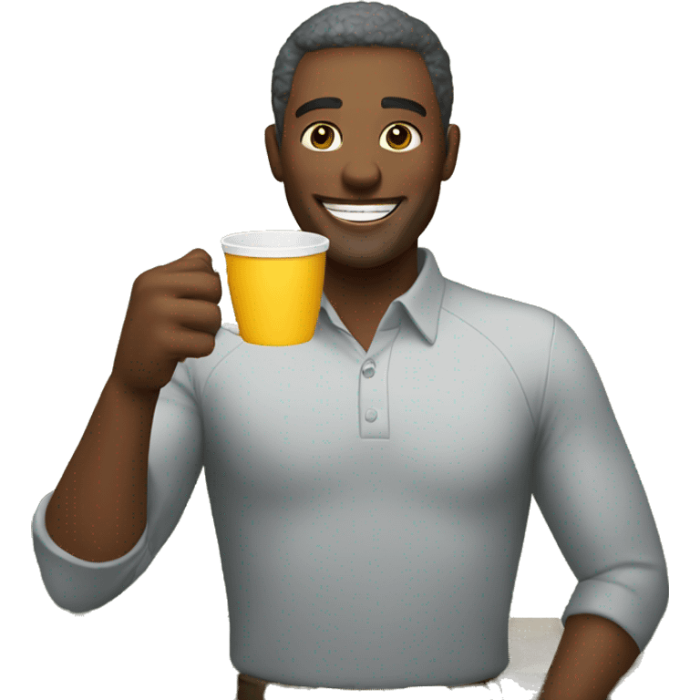 smiling man with cup outdoors emoji