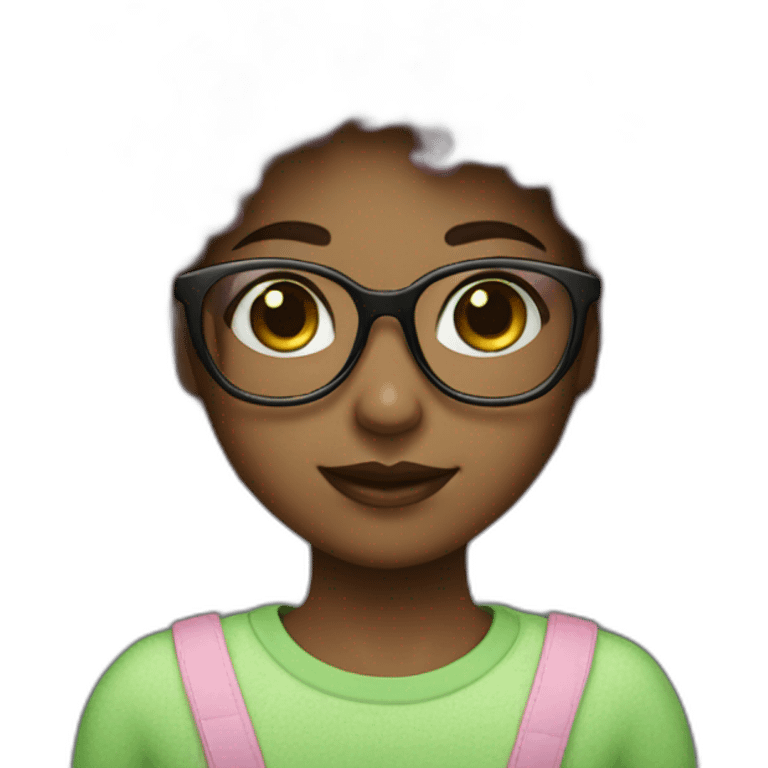 Girl with pink glasses green eyes and afro dark brown curly hair fringe emoji