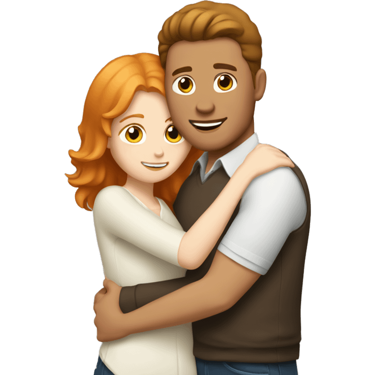 Brown hair white guy hugging ginger white woman emoji