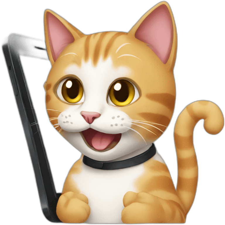 cat speaking with smartphone emoji