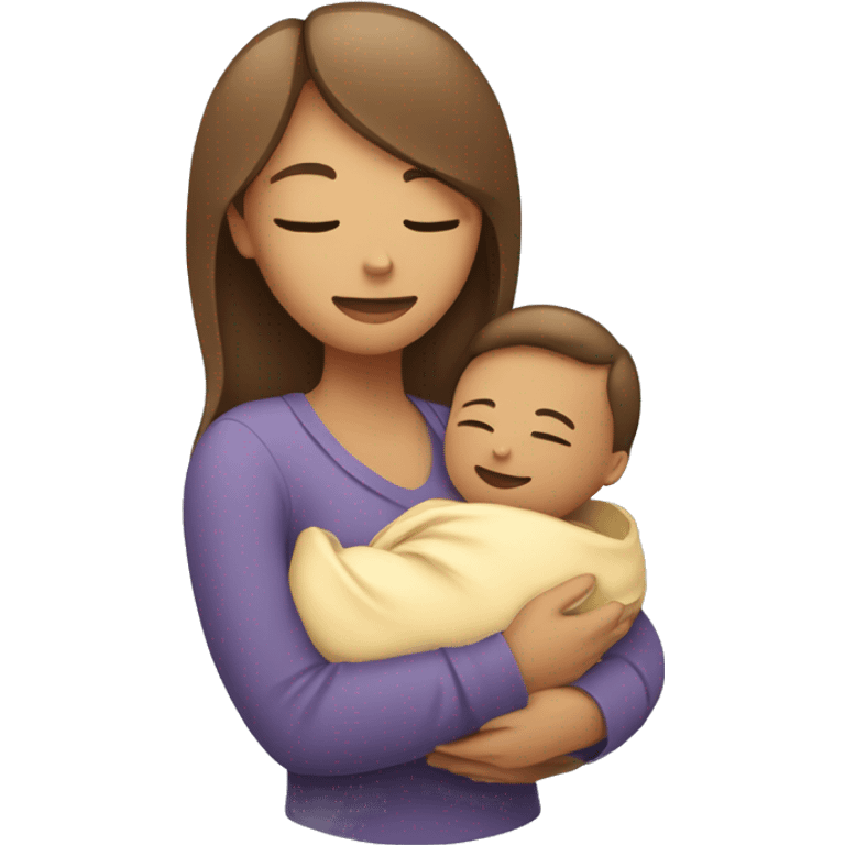 An emoji featuring a mother holding a baby close, with a heart symbol to convey love and care. The baby could be depicted as gently resting against the mother’s chest. emoji