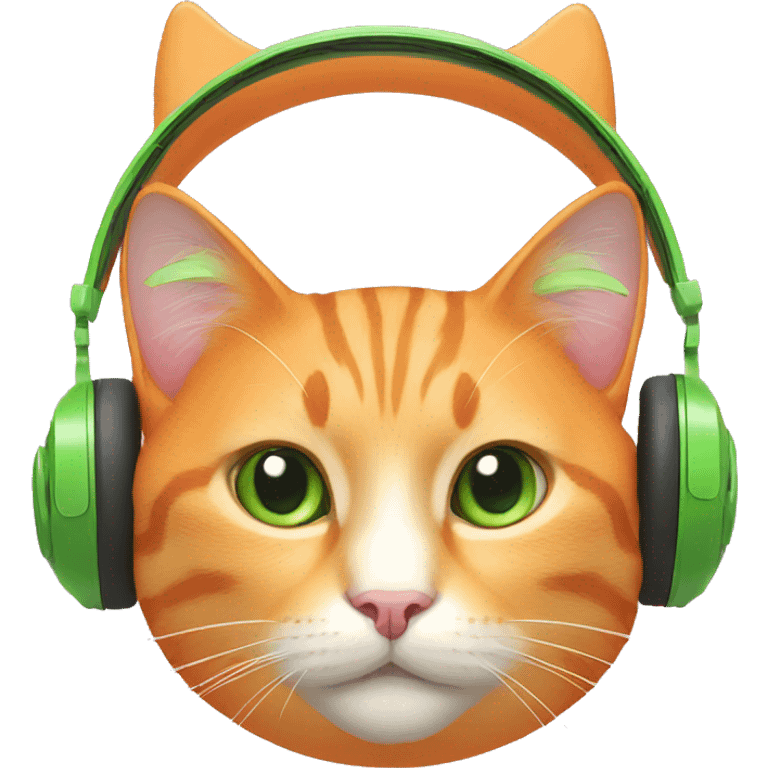 orange cat with green eyes with pink headphones emoji