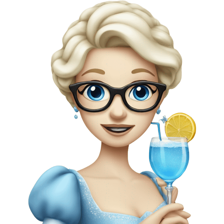 Pale Cinderella with blue eyes wearing glasses drinking a cocktail  emoji