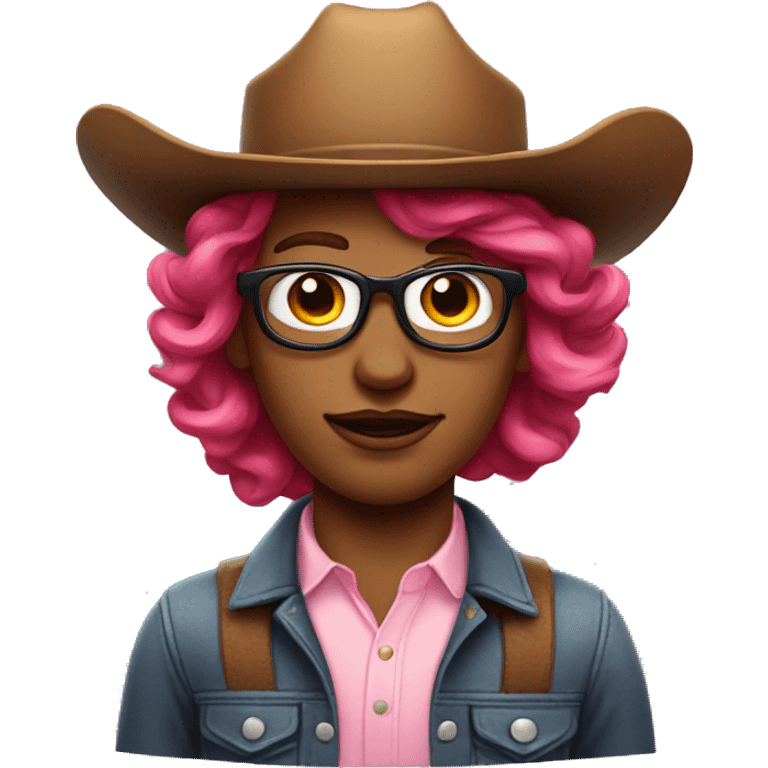 Nerd emoji with red wavy hair and pink cowboy hat and drag makeup emoji