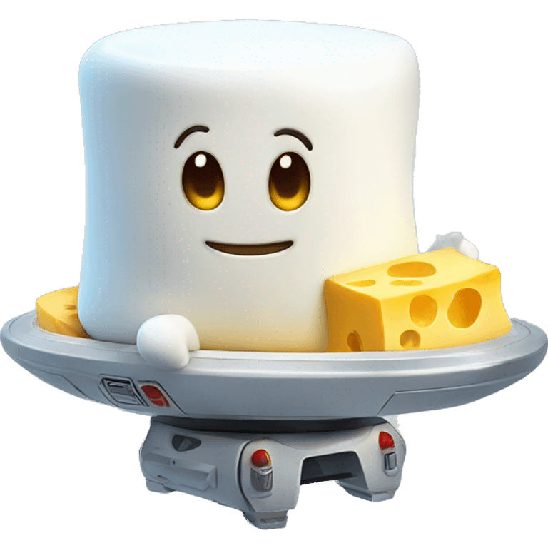 marshmallow on spaceship with cheese emoji