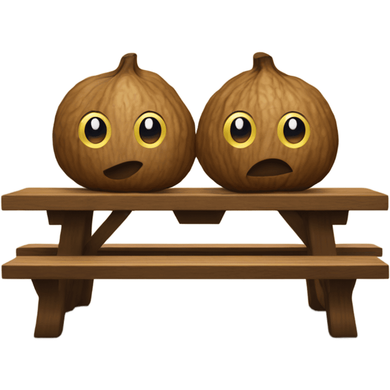 A pair of walnuts resting on a picnic table emoji