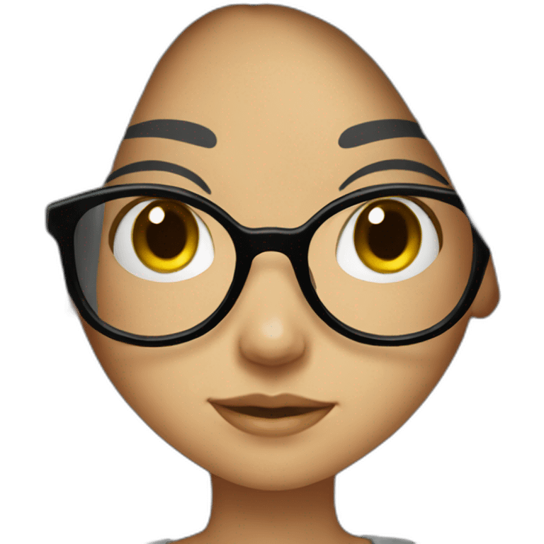 cute girl black long hair and round glasses emoji