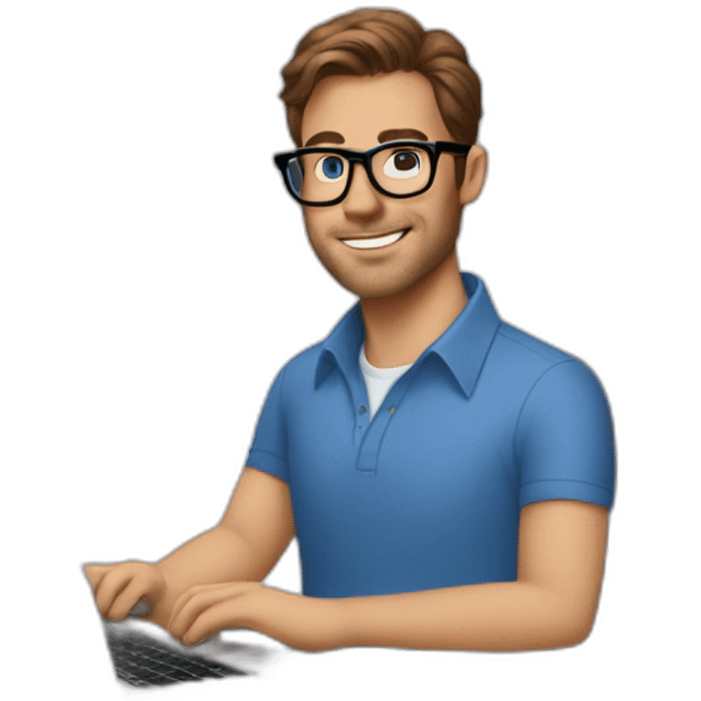 "A man with brown hair, wearing a blue shirt, and Tom Ford glasses, working on his MacBook Air." emoji