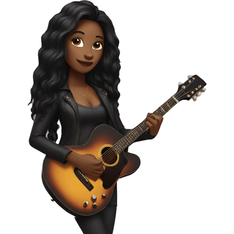 black woman with long black hair playing guitar emoji