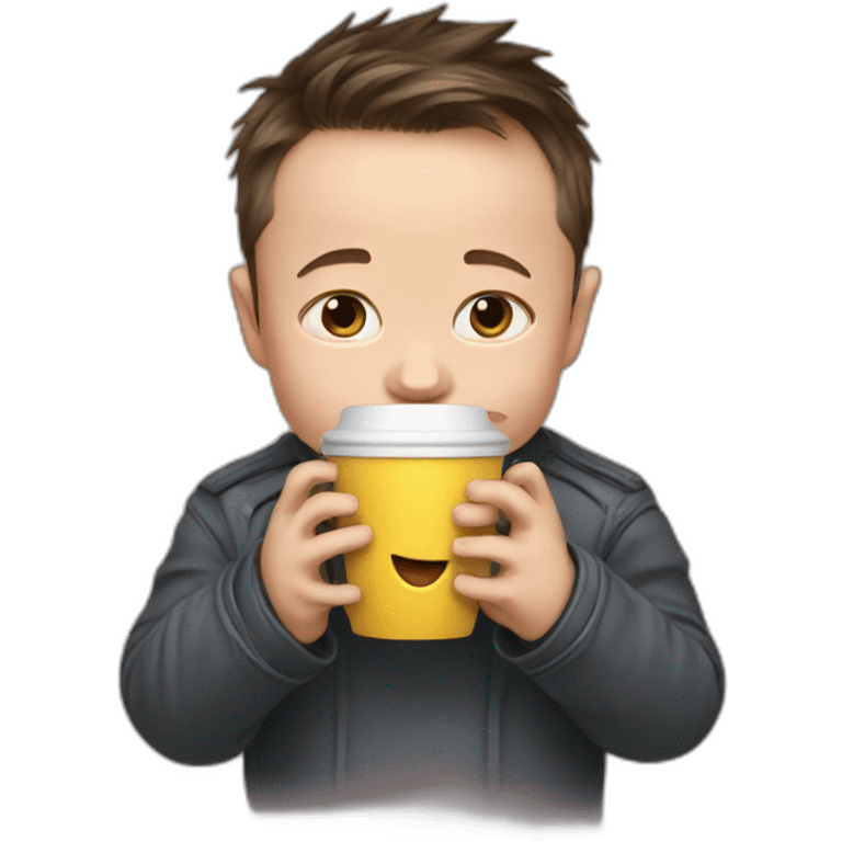 Baby Elon Musk holding cup while crying emoji