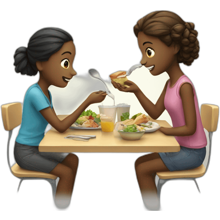 Two girls eating lunch emoji