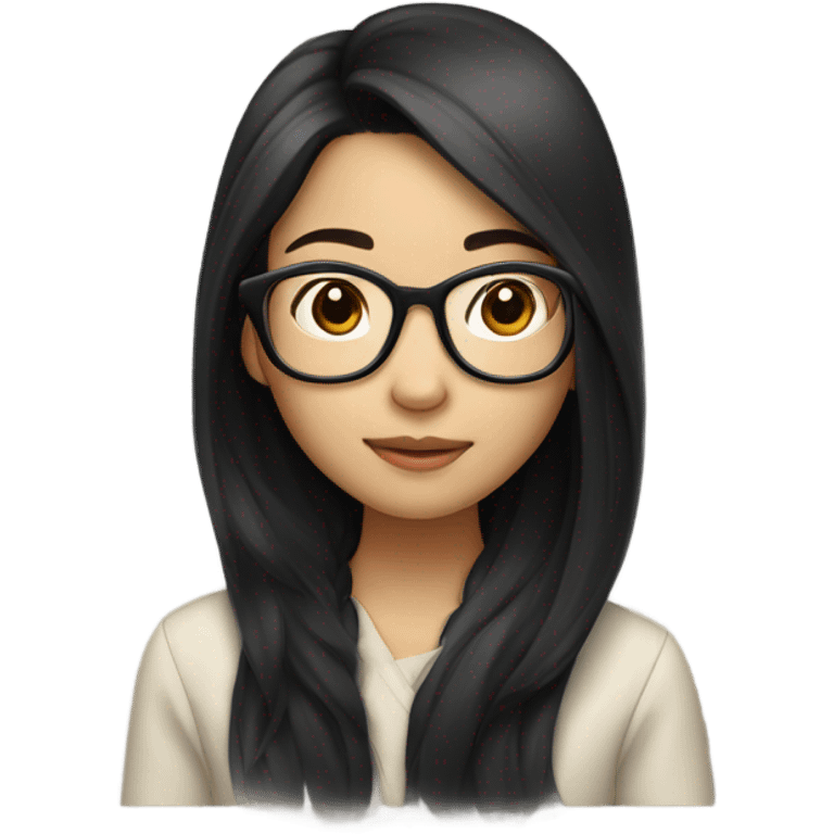 Asian girl with cascade hair and glasses with black frame  emoji