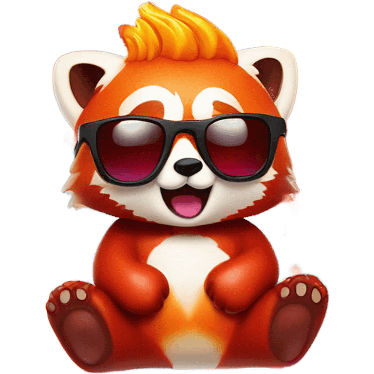 A red panda-shaped gummy bear with sunglasses engulfed in flames. emoji