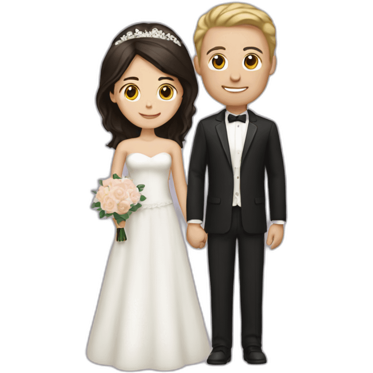 Woman with dark brown hair and man with blonde hair getting married emoji