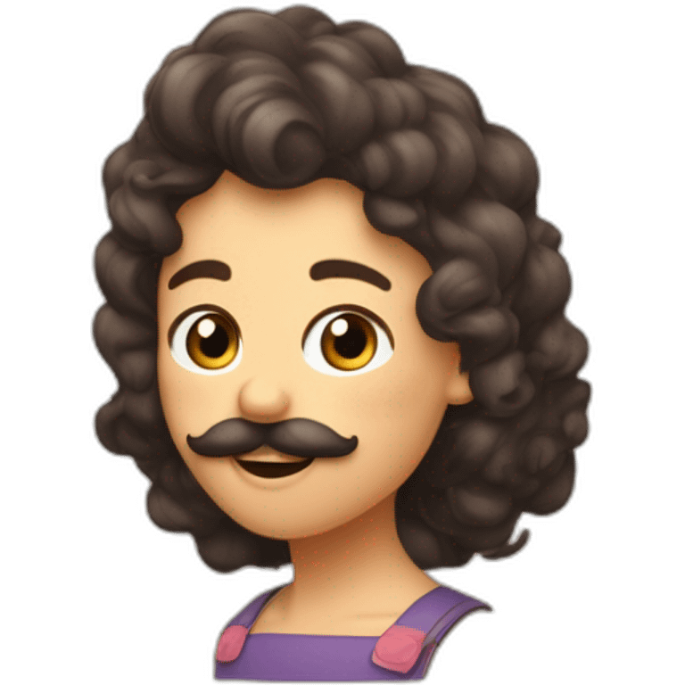 garçon chebaux frisés noirs et moustache, fille cheveux bruns bouclés, chantant dans un micro emoji