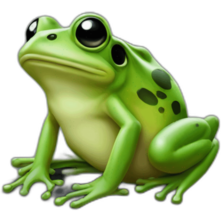 a green frog sitting on top of a black surface emoji