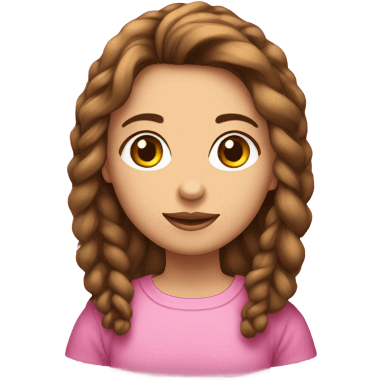 menina com cabelos cacheados castanhos e com um laço rosa e blusa b emoji