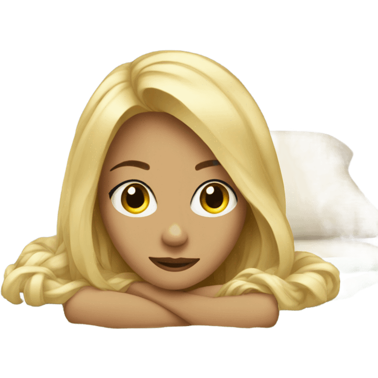 blonde girl laid on bed with a blanket emoji