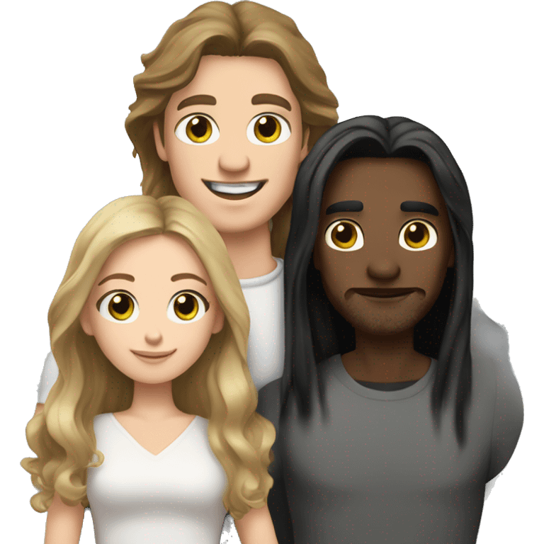 Man with white skin brown hair and hazel green eyes and Woman with brown eyes and black long hair white skin they have 2 kids family portrait emoji