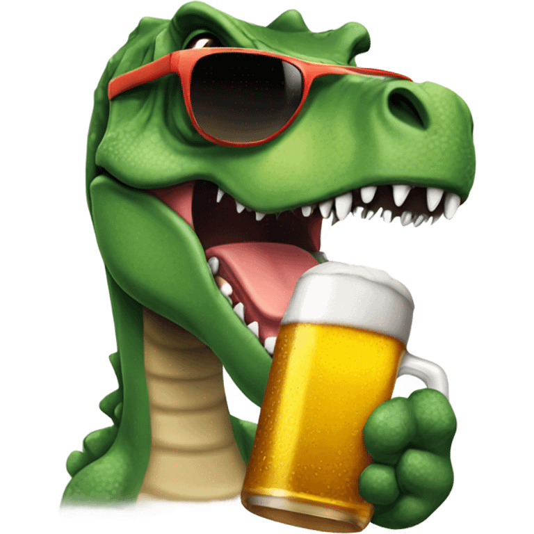 Dinosaur drinking beer with sunglasses emoji