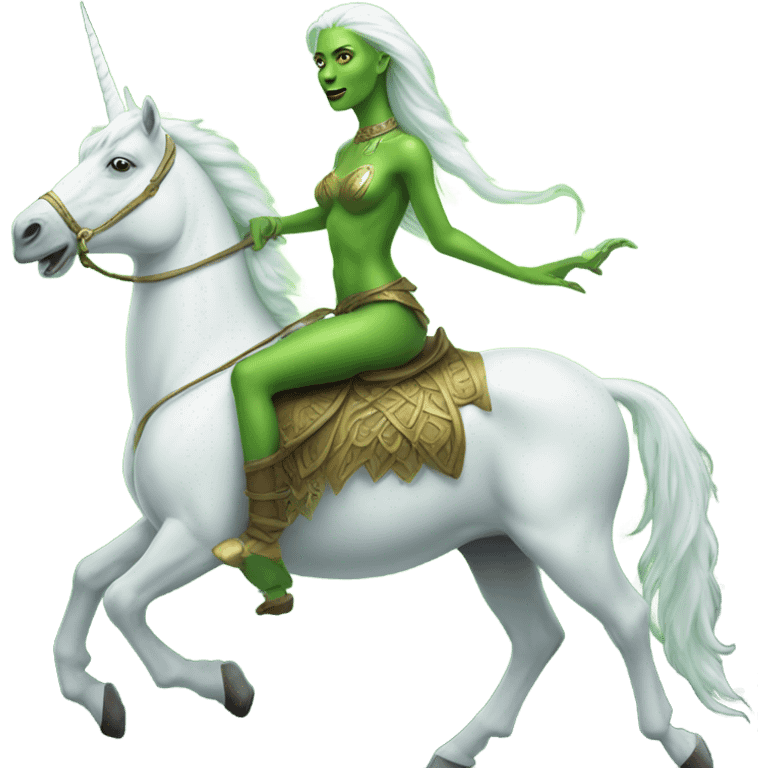 a green amazon alien woman on a white unicorn emoji