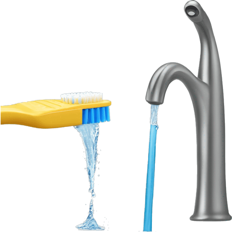 toothbrush and water pouring from the tap emoji