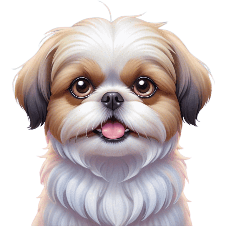 Cinematic Comical Shih Tzu Portrait Emoji, Head cocked with a hilariously exaggerated, shocked expression and twinkling, comically wide eyes, showcasing a fluffy, luxurious fur in soft pastel tones, simplified yet whimsically detailed, glowing with a playful, sassy radiance, high shine, exuding a humorous and cheeky charm, styled with a soft glowing outline, capturing the essence of a Shih Tzu that looks as if it could burst into a fit of playful antics at any moment! emoji