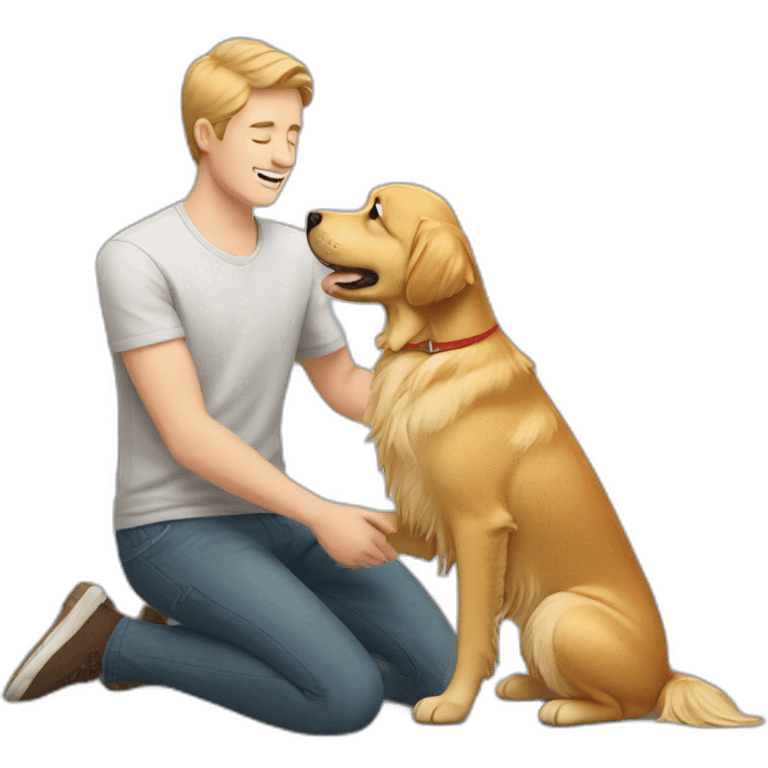 Guy petting a golden retriever emoji