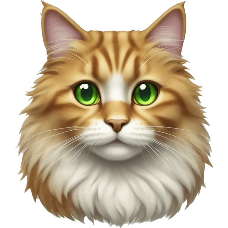 fluffy multi-colored cat with green eyes emoji