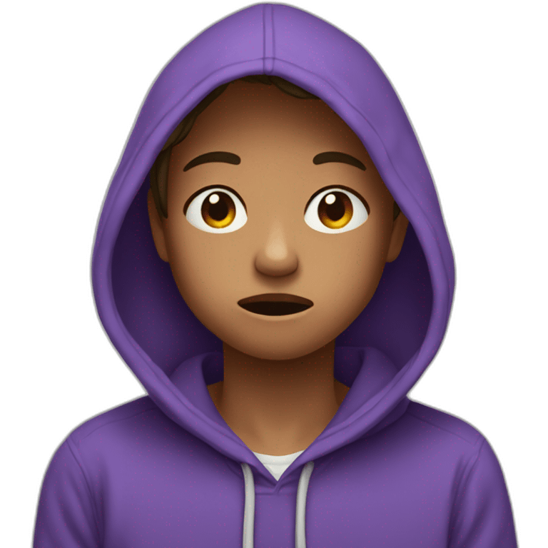 teen in a purple hoodie, crying emoji