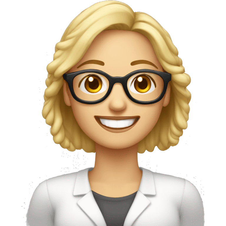 profesora rubia de pelo corto con gafas redondas muy sonriente emoji