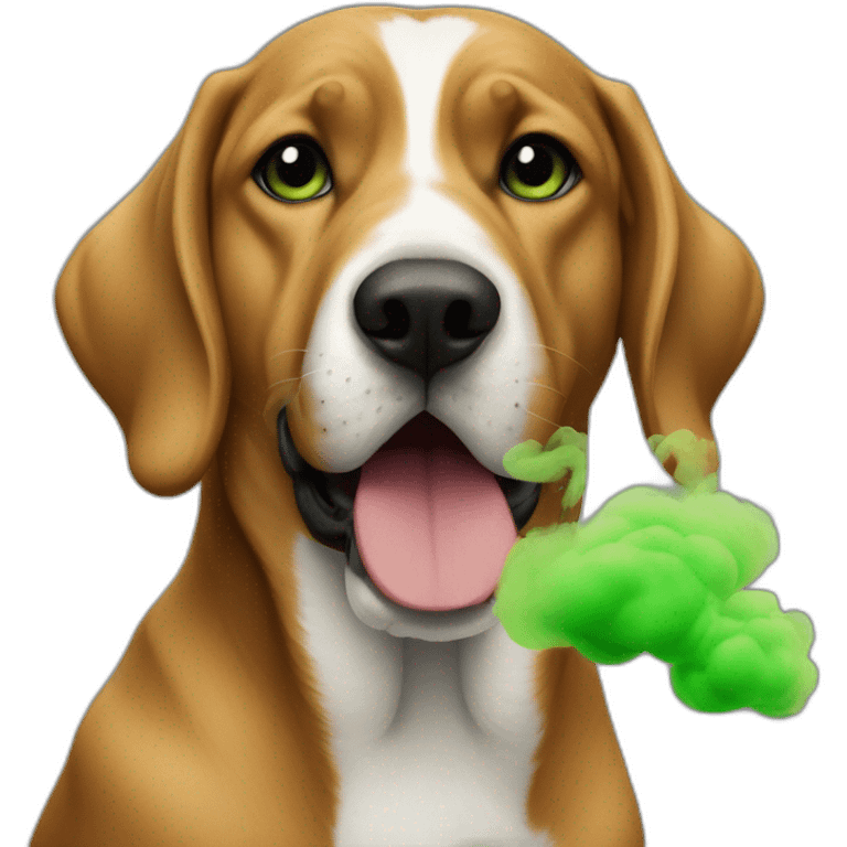 dog with green smoke into nose emoji