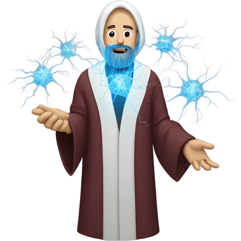 Man with beard in a robe ￼tearing apart 2 neurons emoji