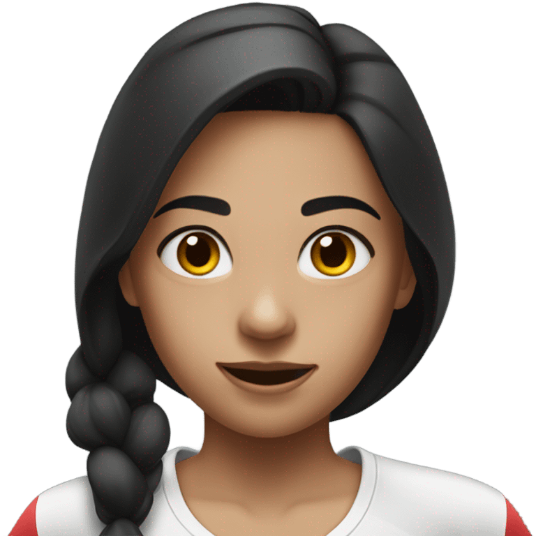 A girl who does sports, dark hair, white top, black bottom emoji