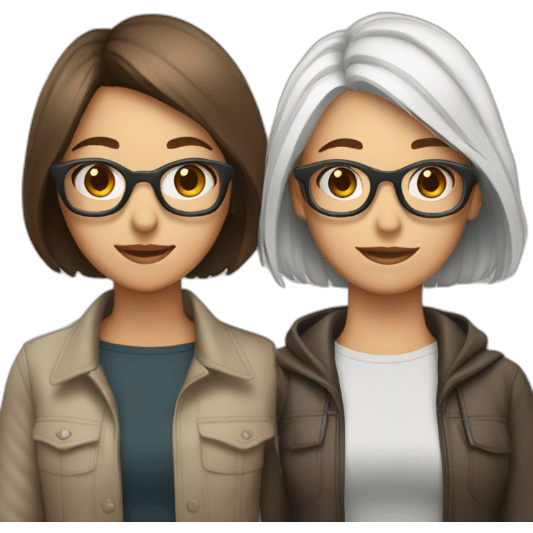 A Couple of two girls one with white hair and other with short brown hair and glasses emoji