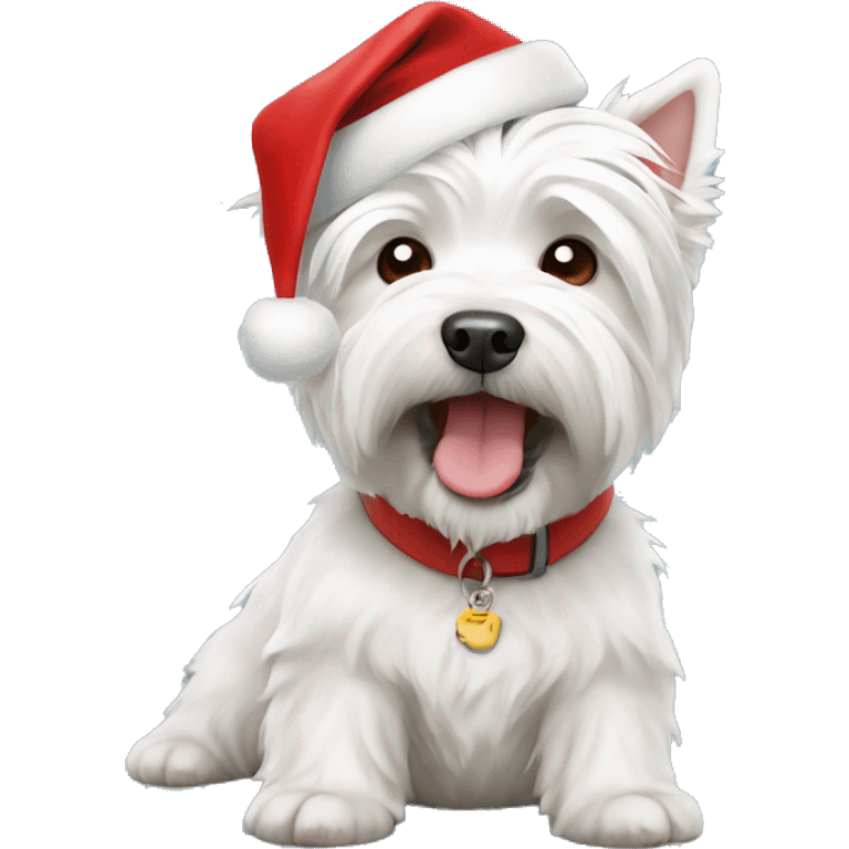 West highland white Terrier with christmas hat emoji