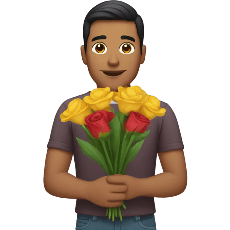 Hispanic man holding flowers emoji