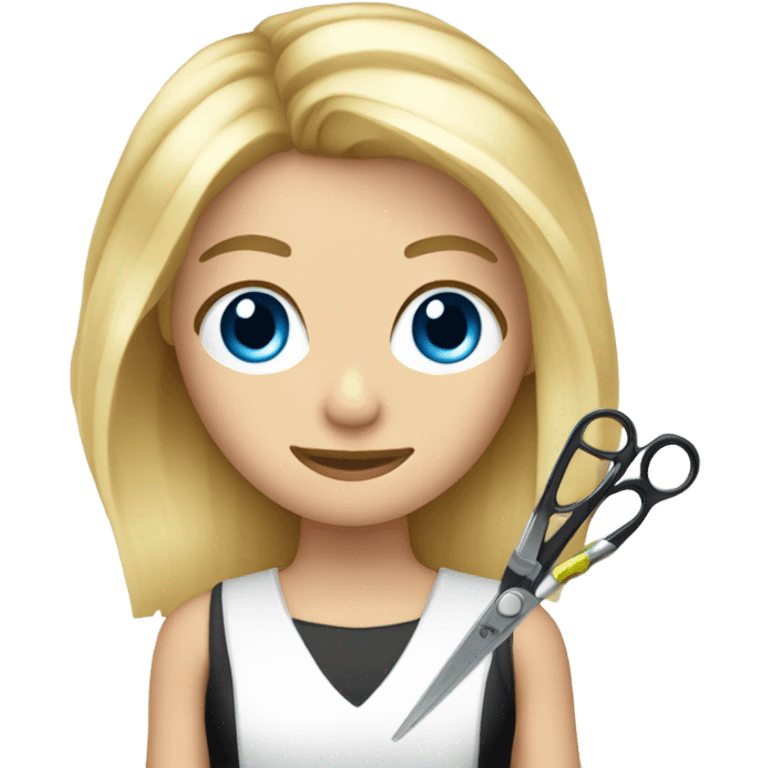 Blonde hair blue eyed hairstylist holding scissors emoji