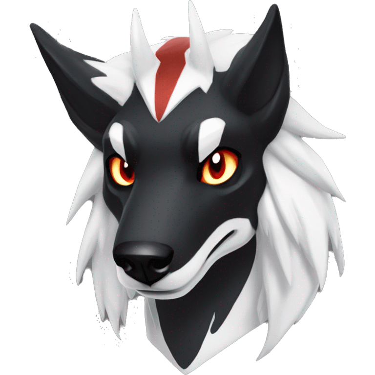 Black Cool Edgy Sergal-Houndoom-Nargacuga-Fakémon  with White and Red Edgy markings emoji