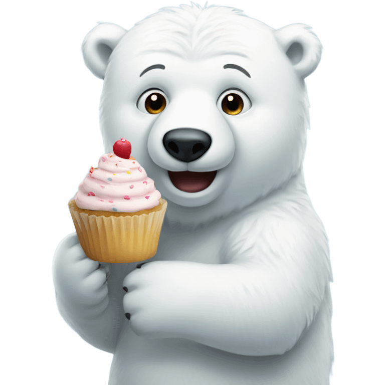 Polar bear holding a cupcake emoji