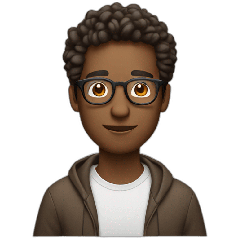 brown guy with transparent specs wearing airpods in front of macbook emoji