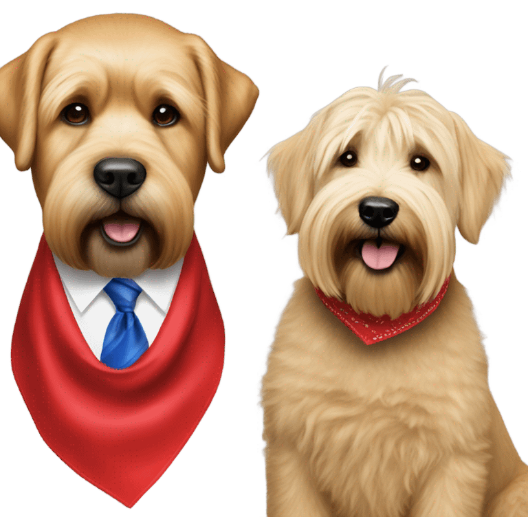 Donald trump and wheaten terrier wearing a red bandana emoji